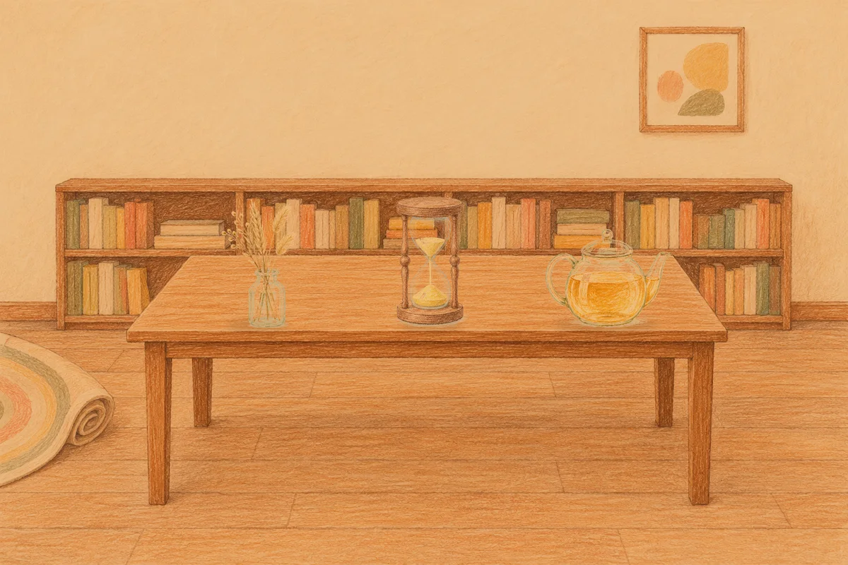 동두천 여성전용 림프 페이셜 안내 그림, 저녁의 서재 긴 책상 위에 놓인 마른 풀을 꽂은 항아리, 모래시계, 유리 티포트